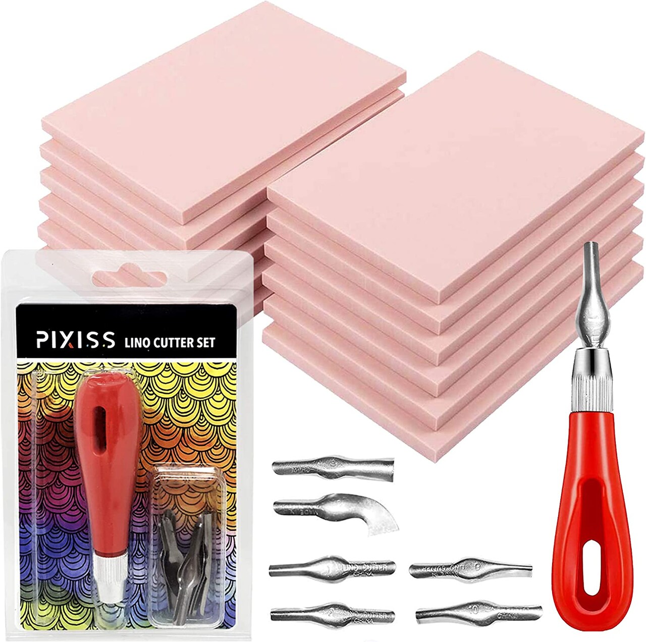 Pixiss Rubber Block Stamp Carving Stamp Making Kit with Cutter Tools 12 Pack